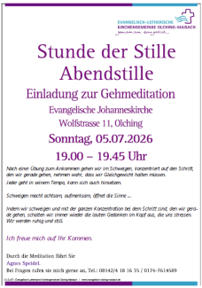Einladung zur Stunde der Stille / Abendstille mit Gehmeditation